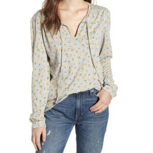 Lucky Brand Floral Split-Neck Peasant Top